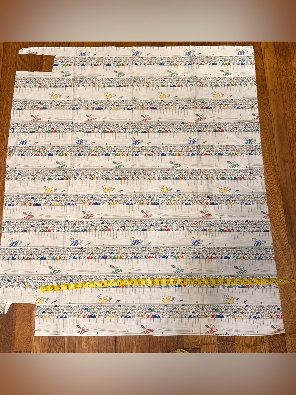 Vintage novelty, cotton, tennis crowd, cartoon fabric